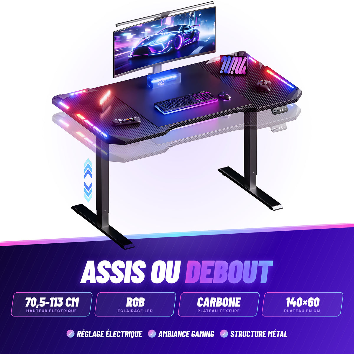 BUREAU GAMING RGB ÉLECTRIQUE